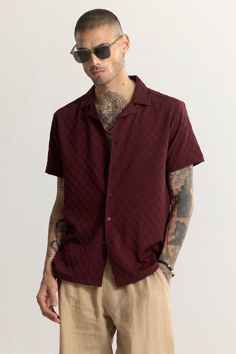 Buy Men's Cross Diamond Textured Maroon Shirt Online | SNITCH