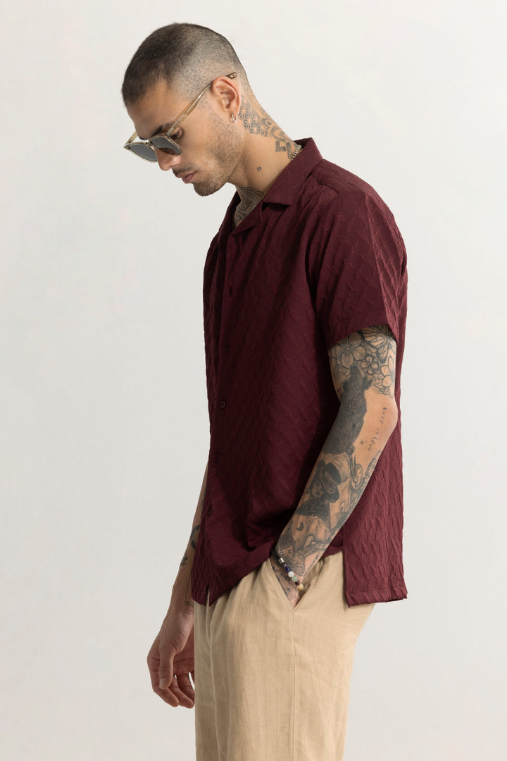 Cross Diamond Textured Maroon Shirt