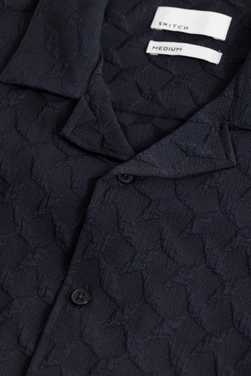 Cross Diamond Textured Navy Shirt