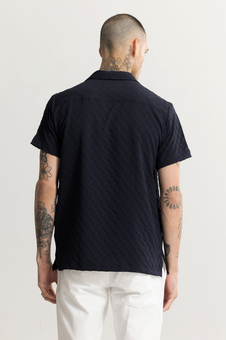 Cross Diamond Textured Navy Shirt