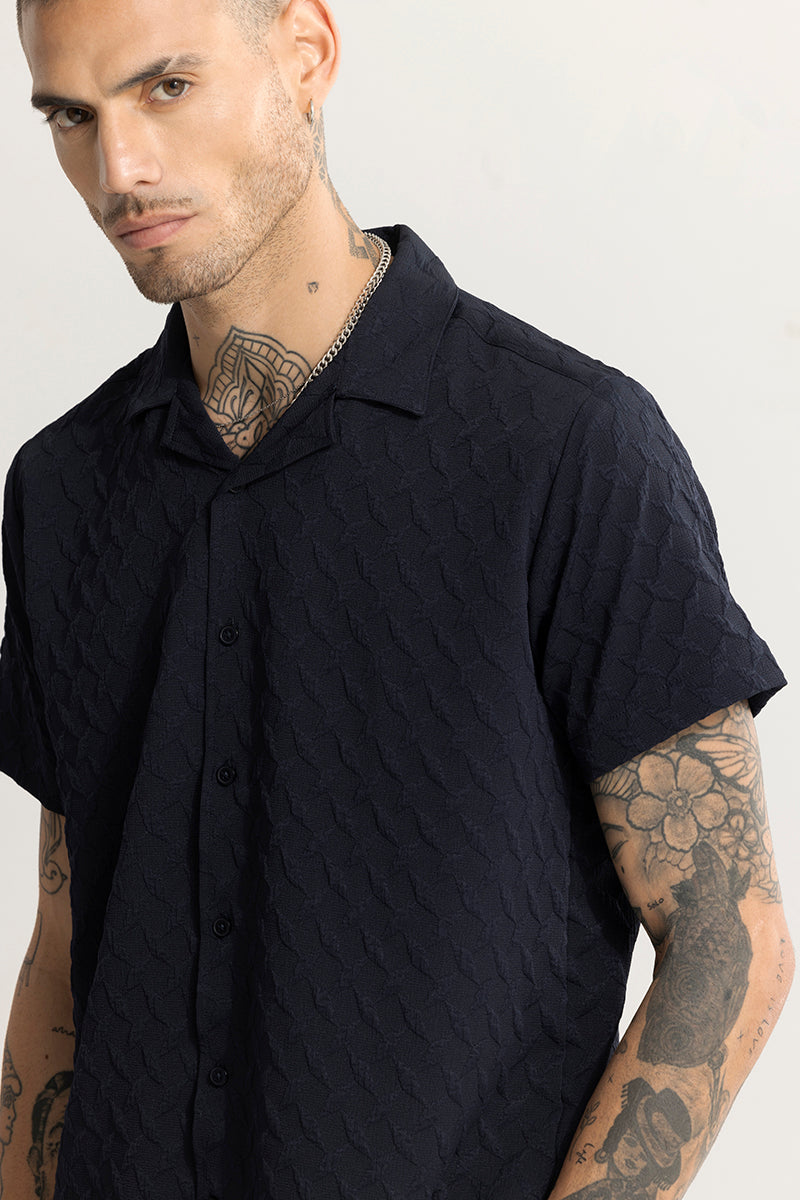 Cross Diamond Textured Navy Shirt