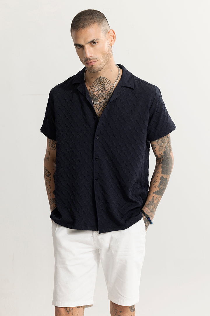 Cross Diamond Textured Navy Shirt