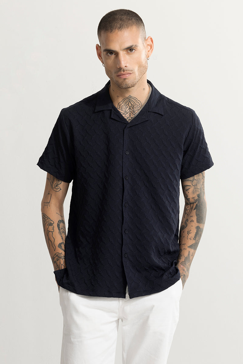 Cross Diamond Textured Navy Shirt