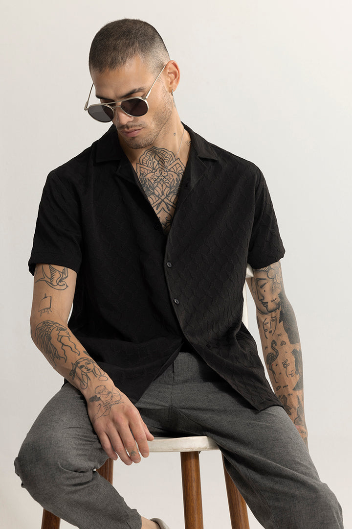 Cross Diamond Textured Black Shirt