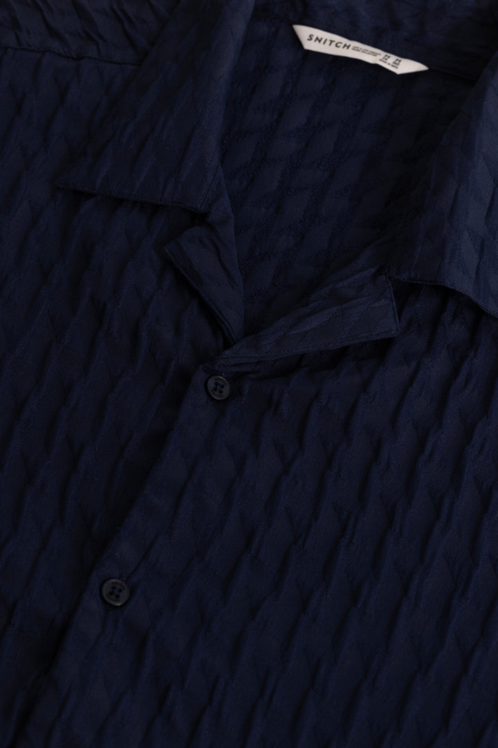 Cross Diamond Textured Dark Blue Shirt