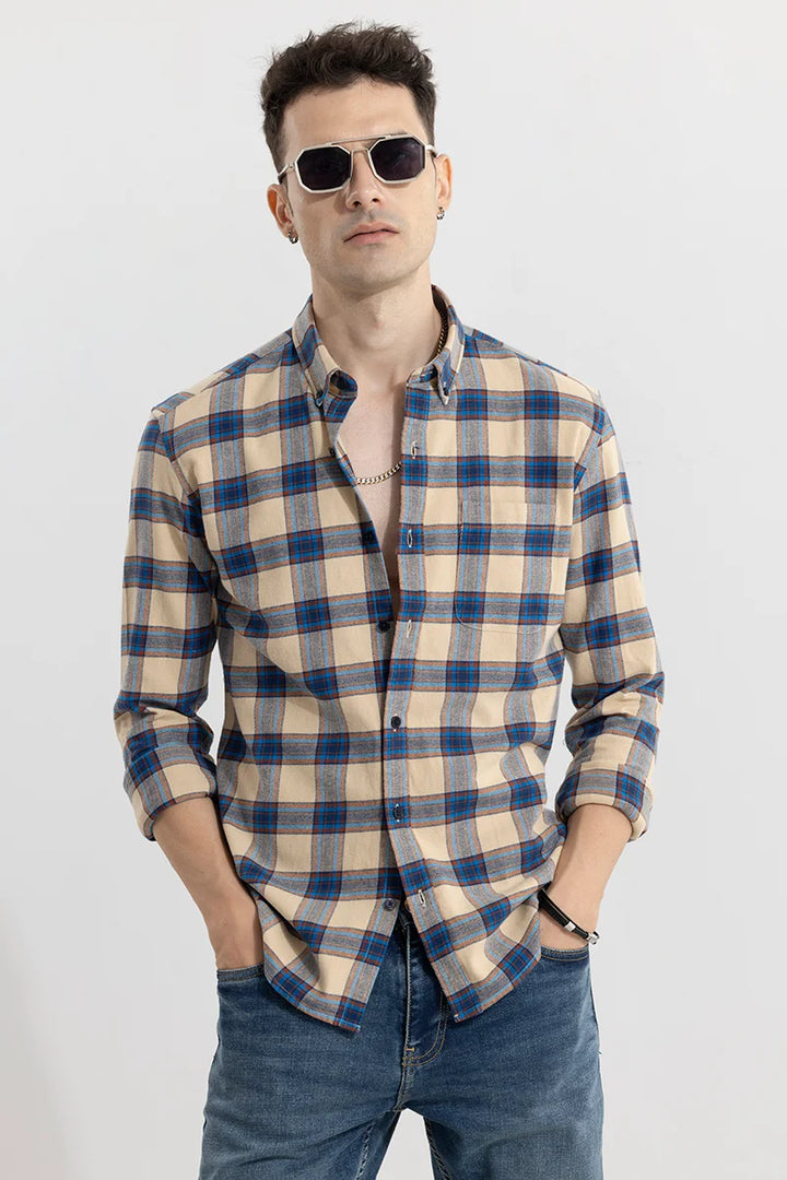 Buy Men's Bombay Checks Beige Shirt Online | SNITCH