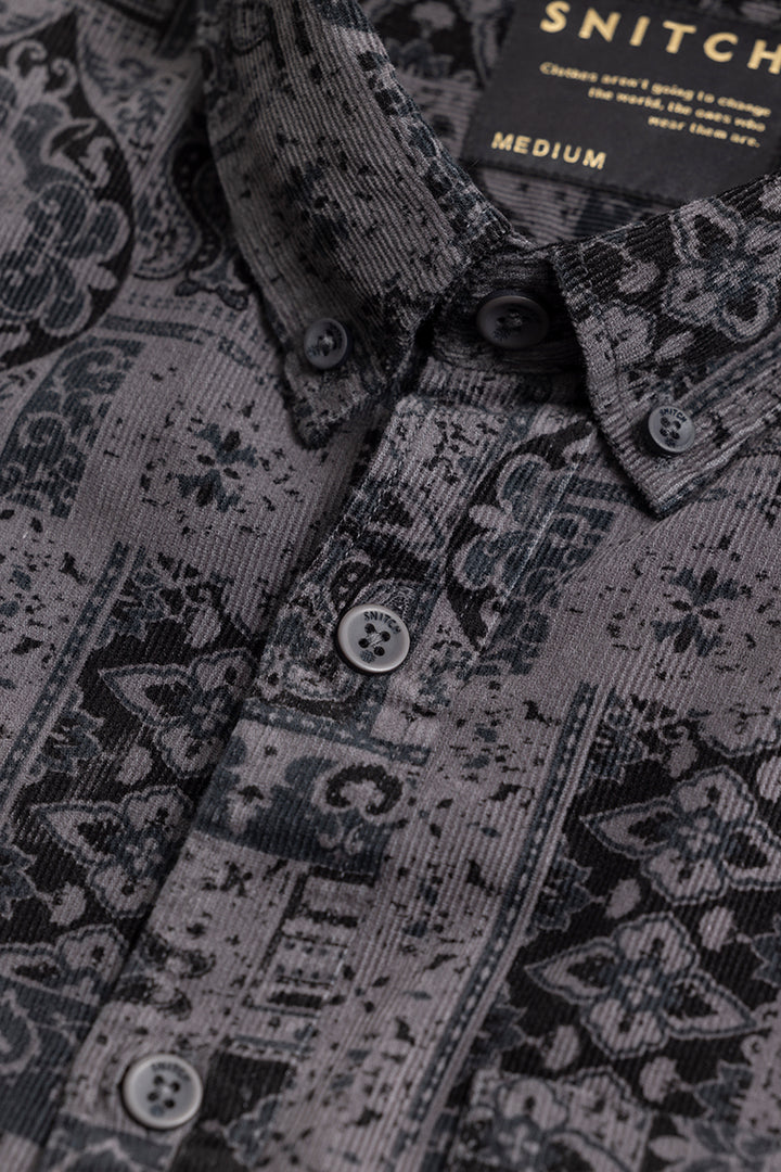 Square Motif Grey Corduroy Shirt