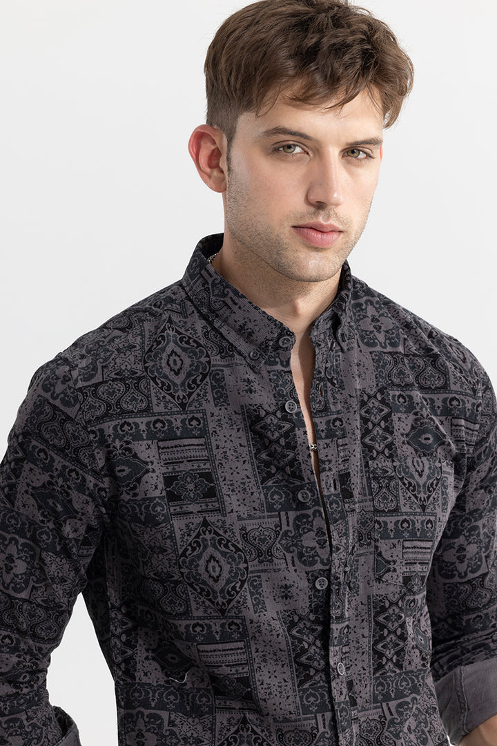 Buy Men's Square Motif Grey Corduroy Shirt Online | SNITCH