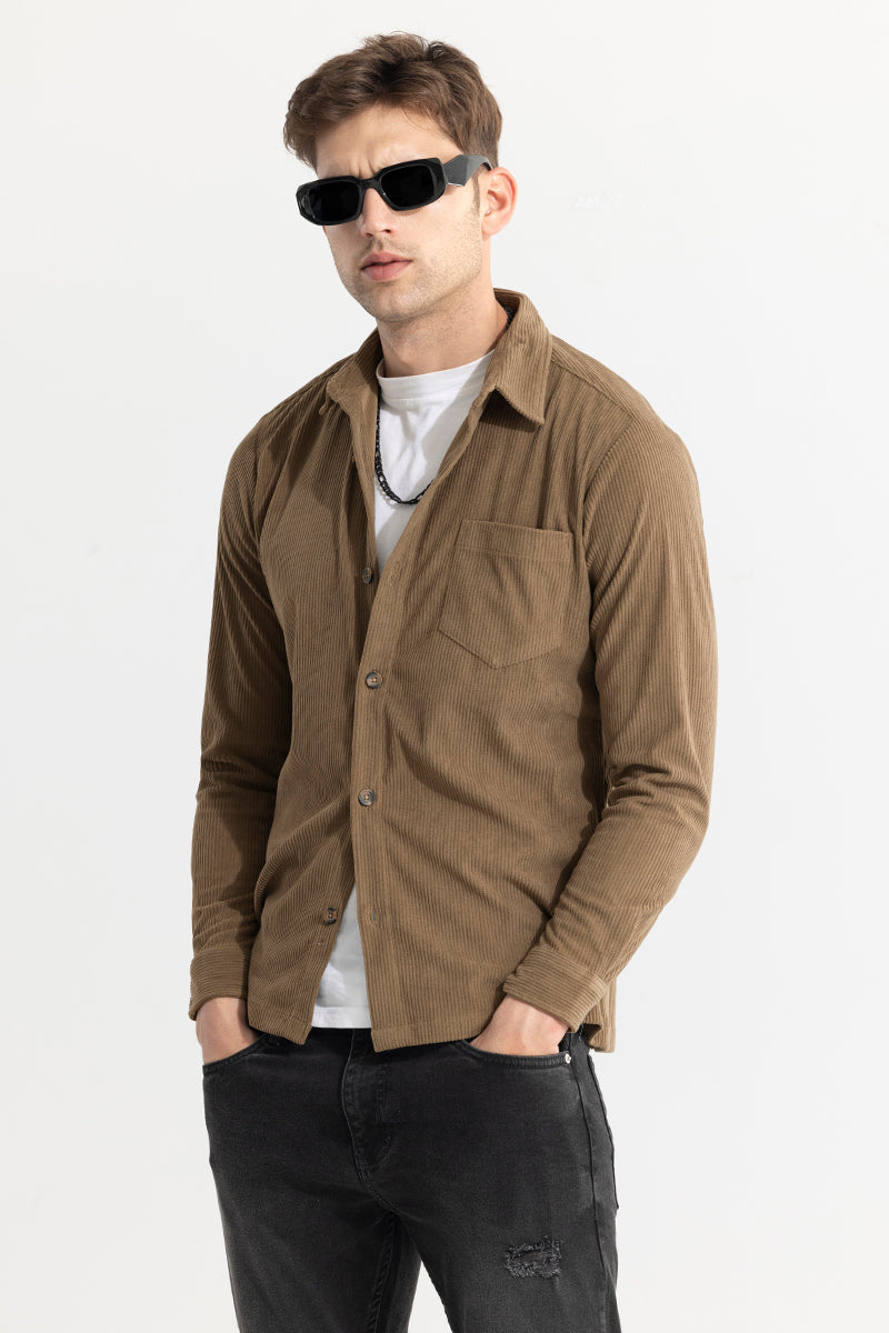 Buy Men's Cord Line Brown Corduroy Shirt Online | SNITCH