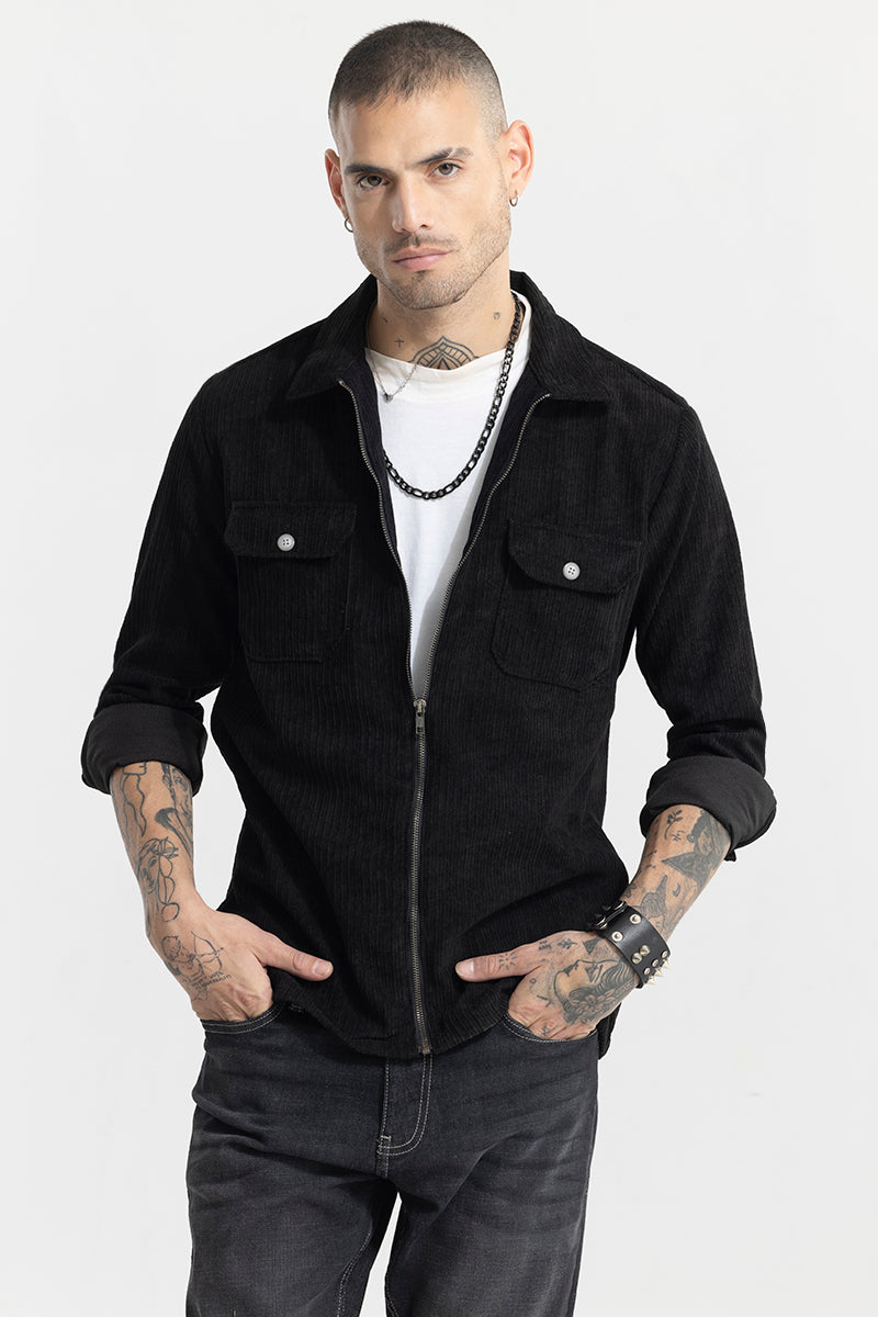 Buy Men's Ribcord Black Corduroy Overshirt Online | SNITCH