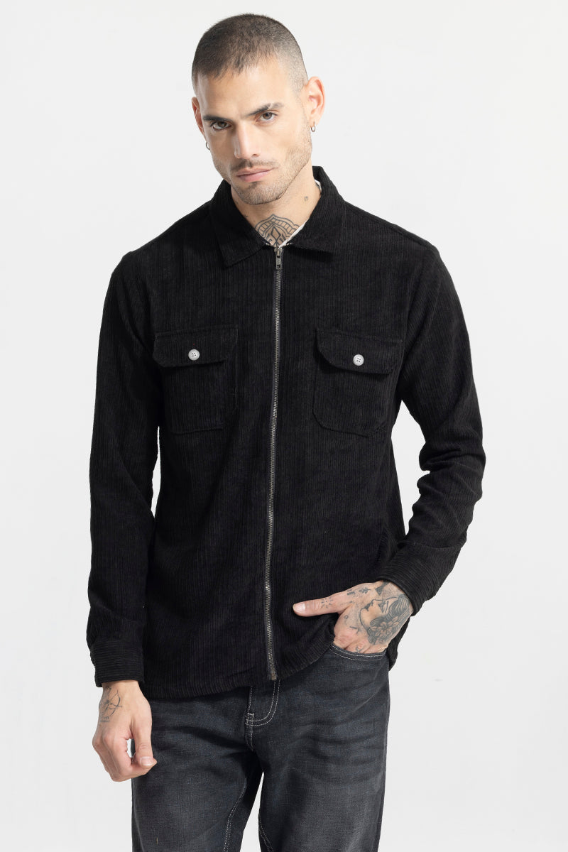 Buy Men's Ribcord Black Corduroy Overshirt Online | SNITCH