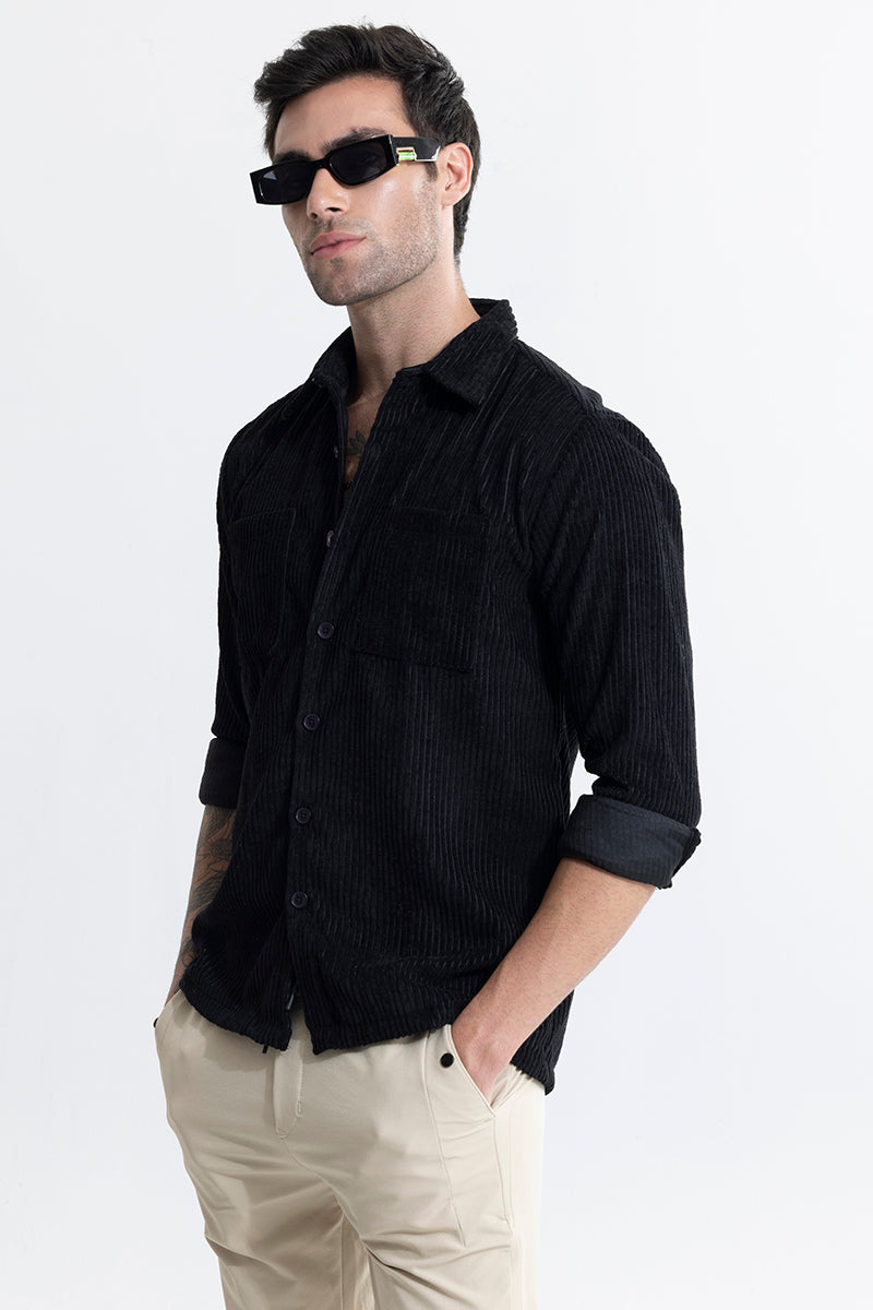 Buy Men's Cordbreaker Black Corduroy Overshirt Online | SNITCH