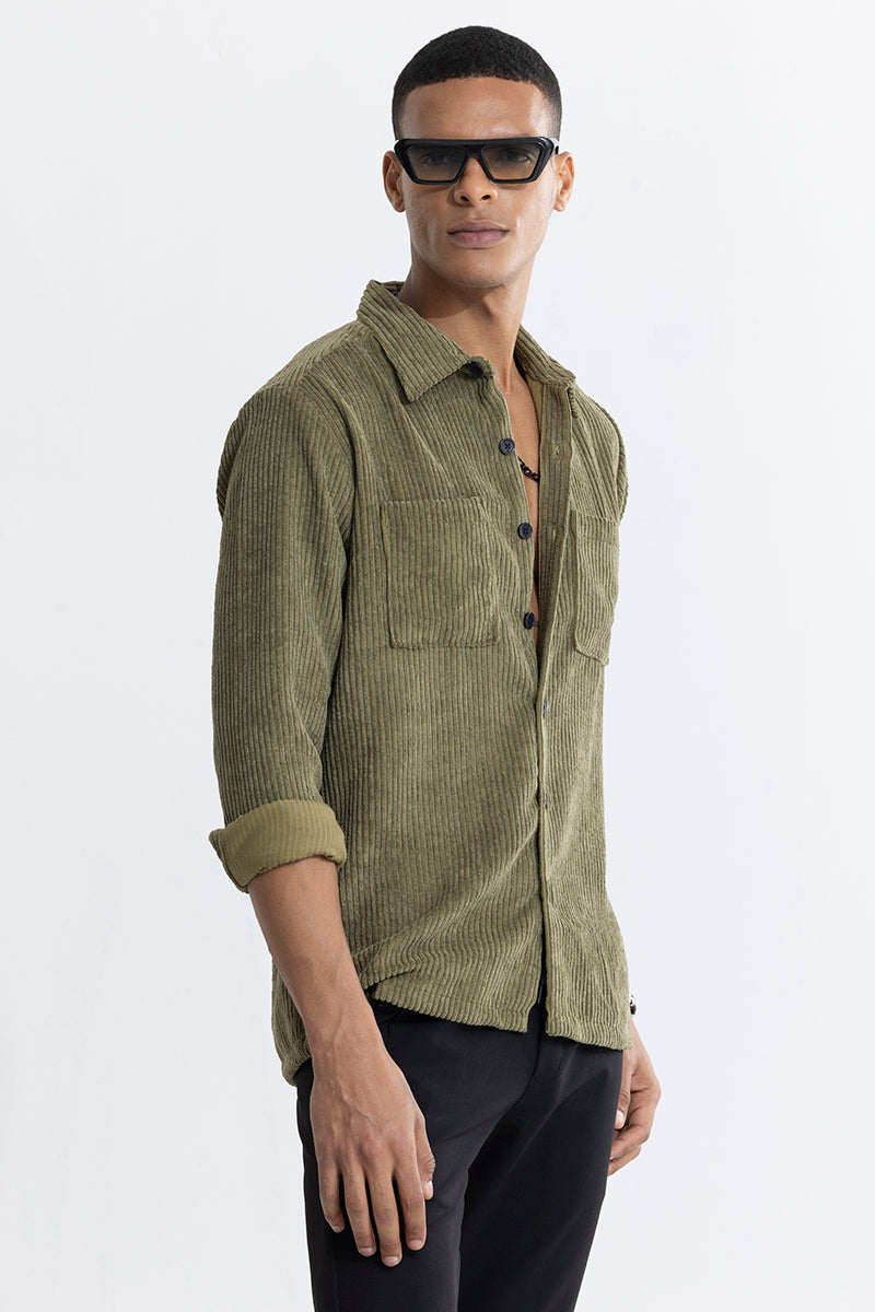 Buy Men's Cordbreaker Olive Corduroy Overshirt Online | SNITCH