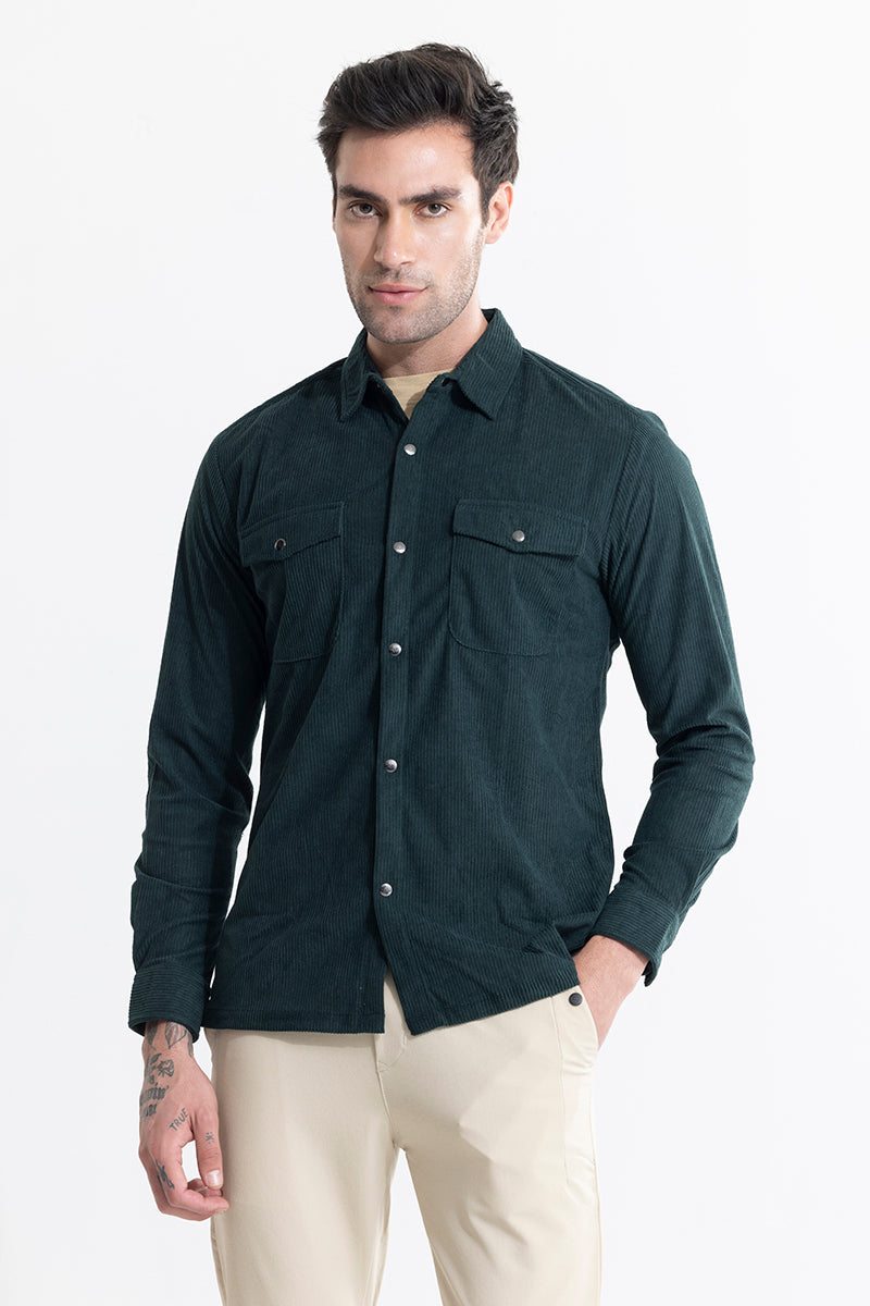 Jezzi Teal Green Corduroy Overshirt