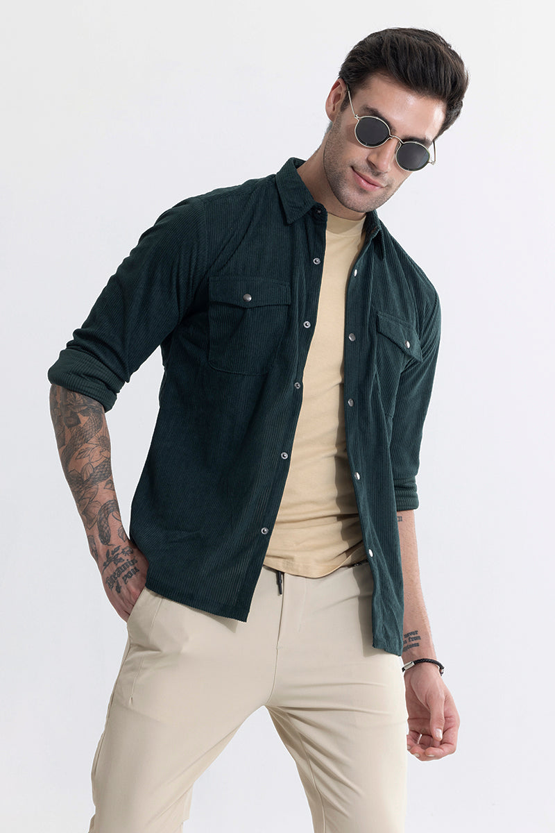 Jezzi Teal Green Corduroy Overshirt