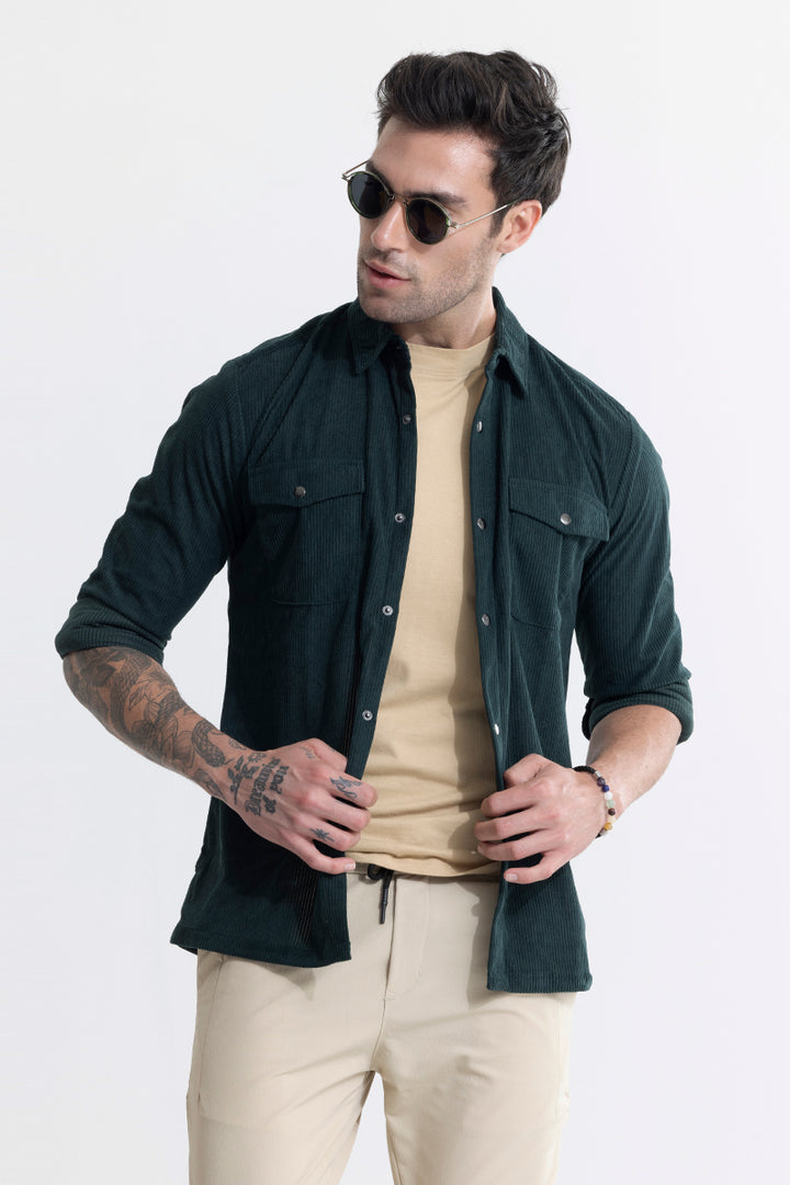 Jezzi Teal Green Corduroy Overshirt