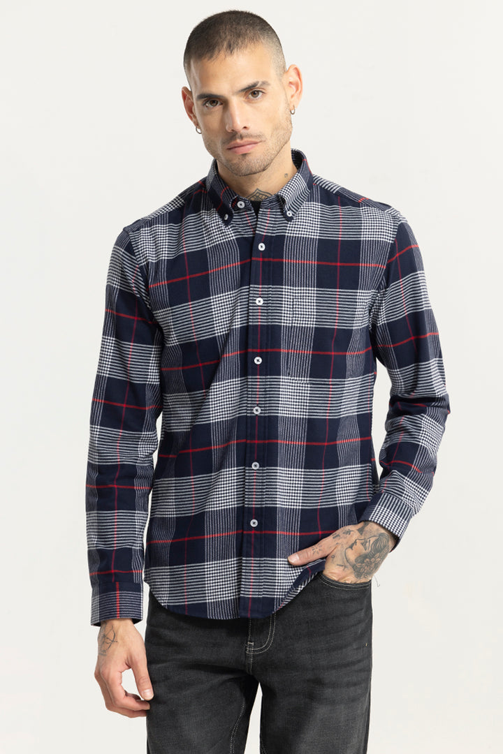 Bold Block Line Navy Checks Shirts