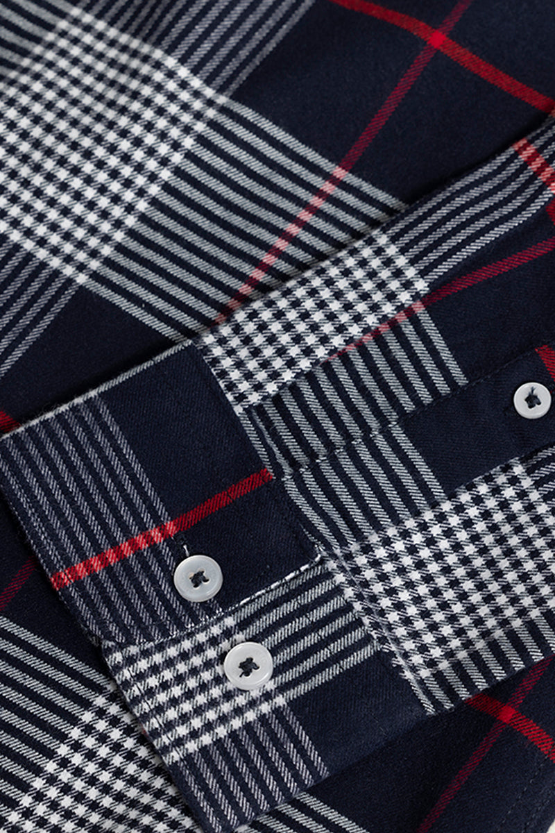 Bold Block Line Navy Checks Shirts