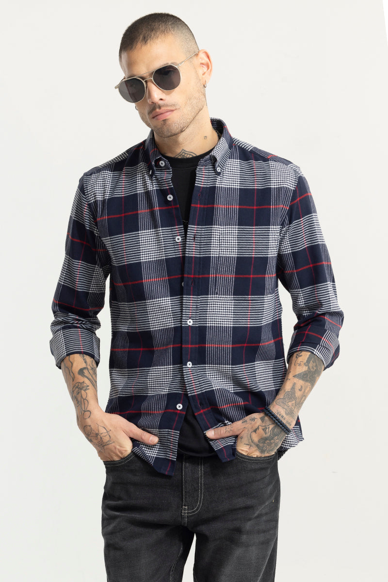 Bold Block Line Navy Checks Shirts