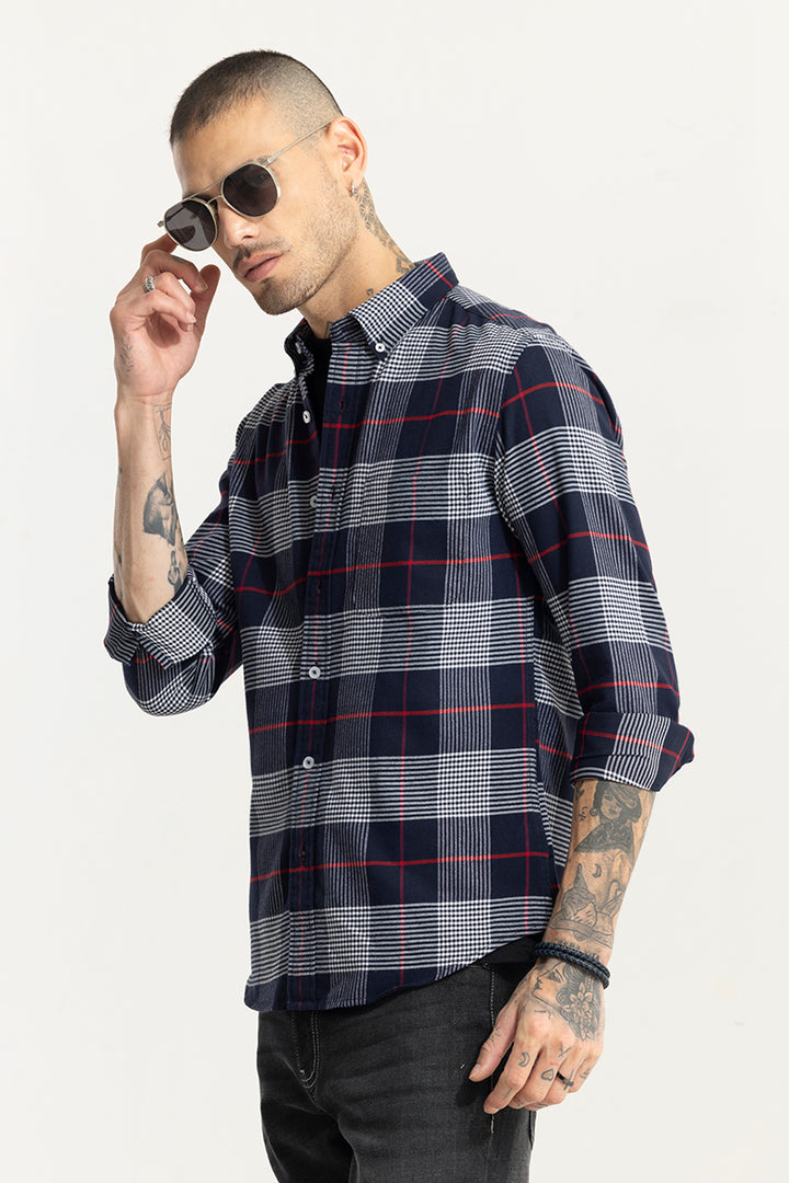 Bold Block Line Navy Checks Shirts