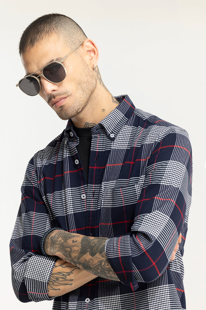 Bold Block Line Navy Checks Shirts