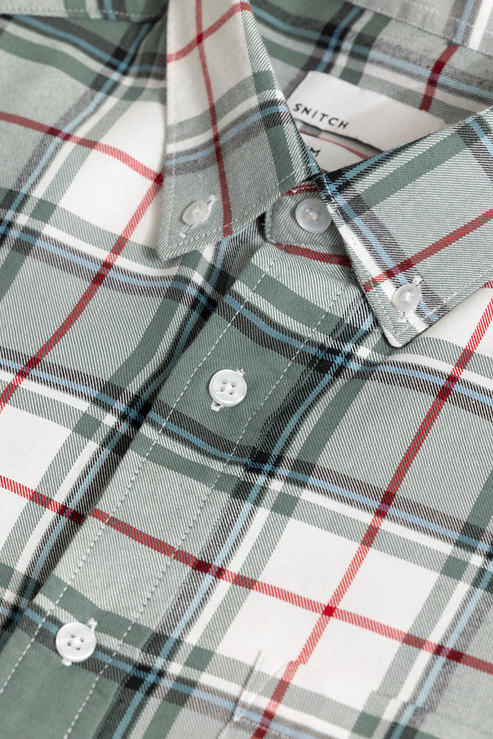 Bold Block Line Pista Green Checks Shirts