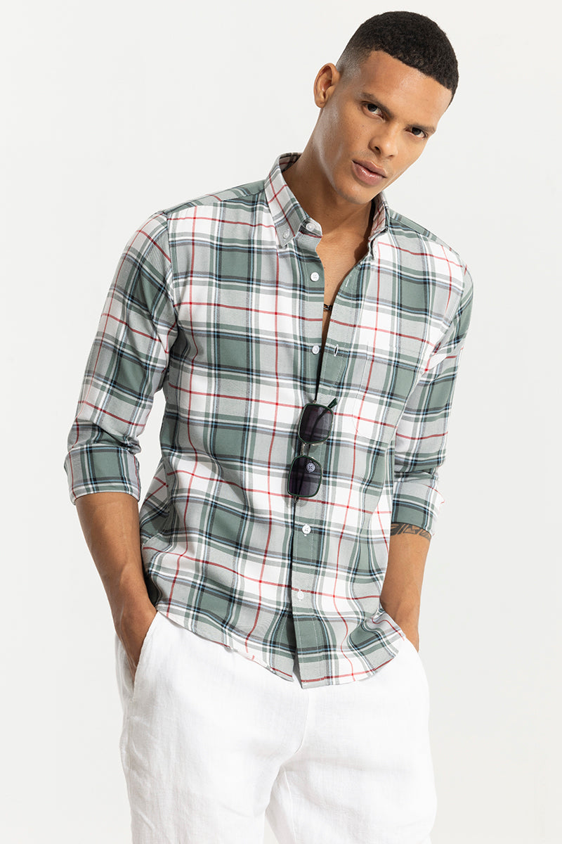 Bold Block Line Pista Green Checks Shirts