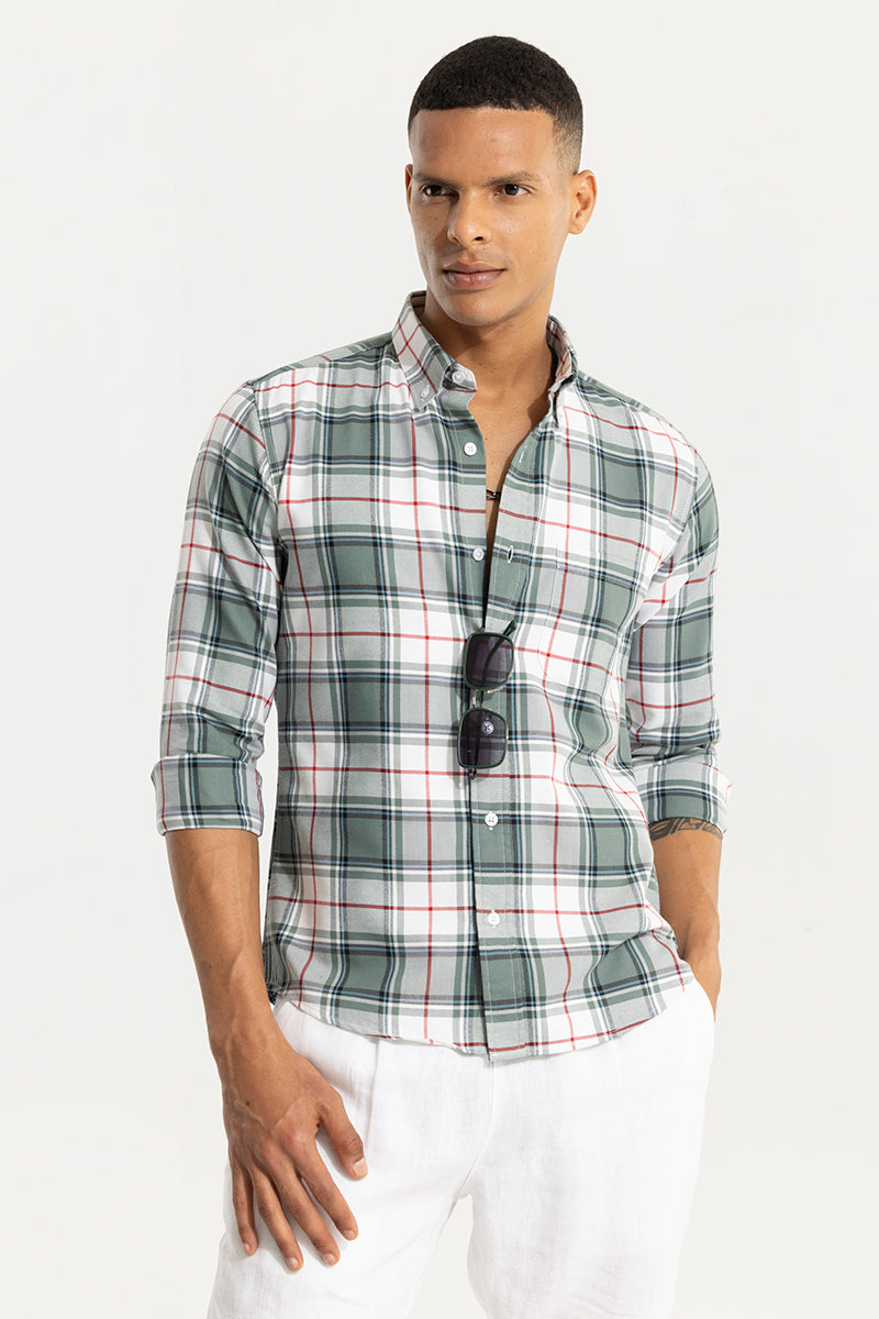 Bold Block Line Pista Green Checks Shirts