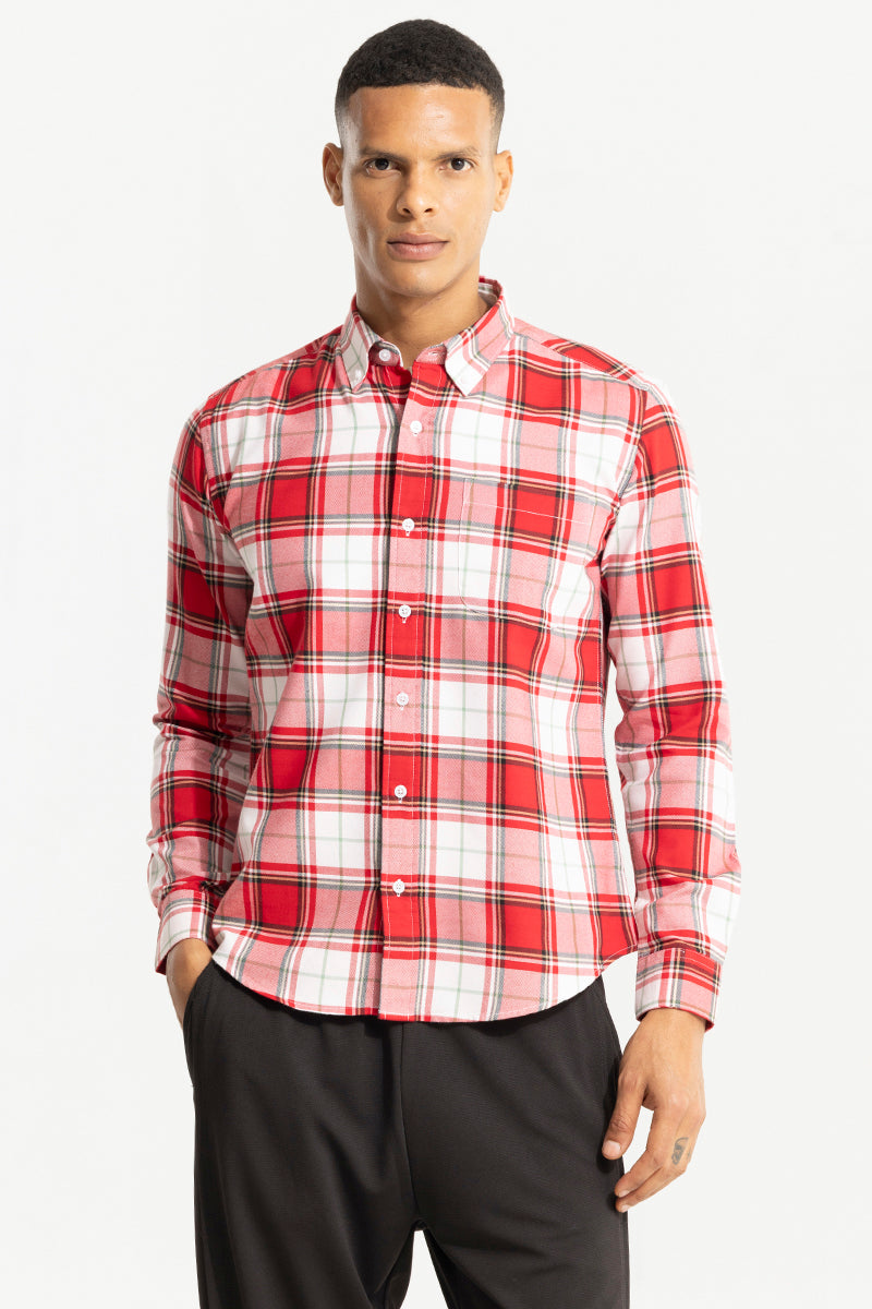 Bold Block Line Candy Red Checks Shirts