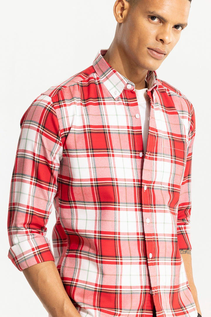 Bold Block Line Candy Red Checks Shirts