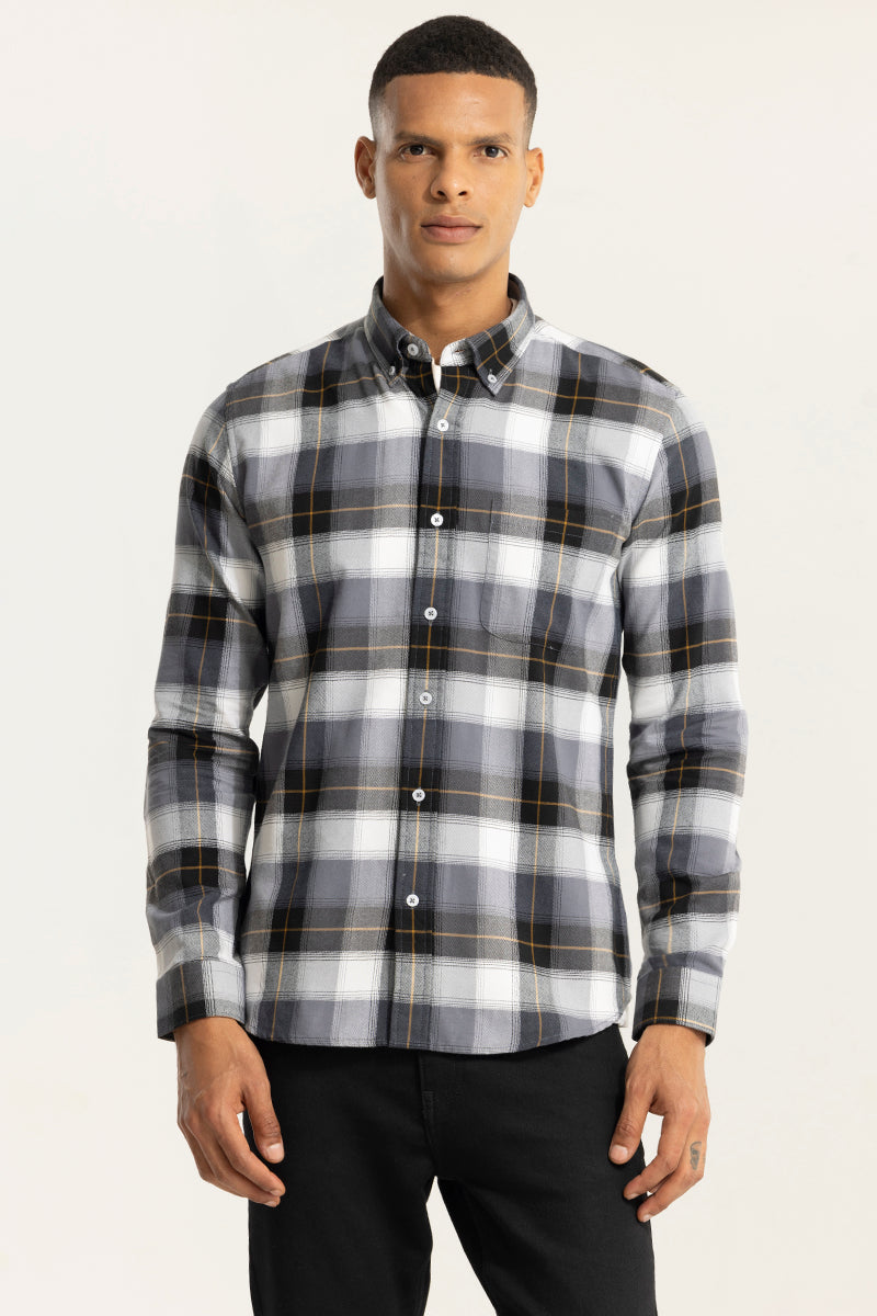 Bold Block Line Ash Grey Checks Shirts