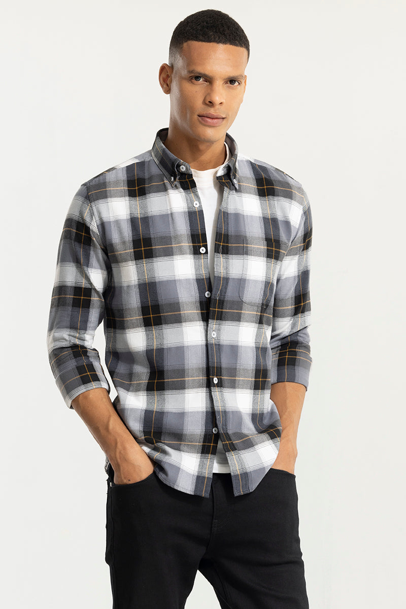 Bold Block Line Ash Grey Checks Shirts