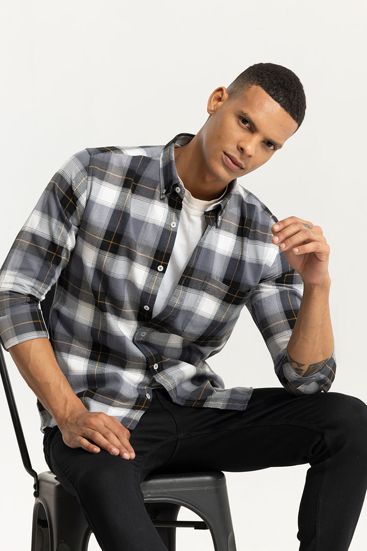 Bold Block Line Ash Grey Checks Shirts