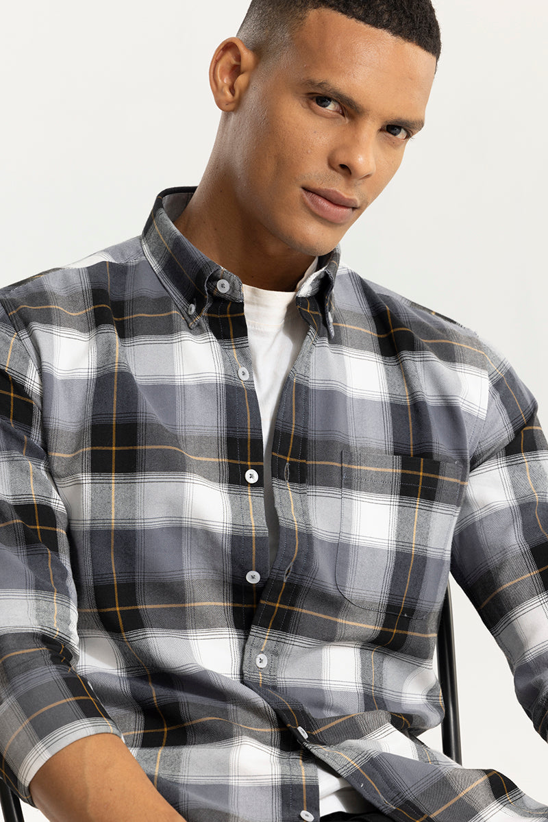 Bold Block Line Ash Grey Checks Shirts