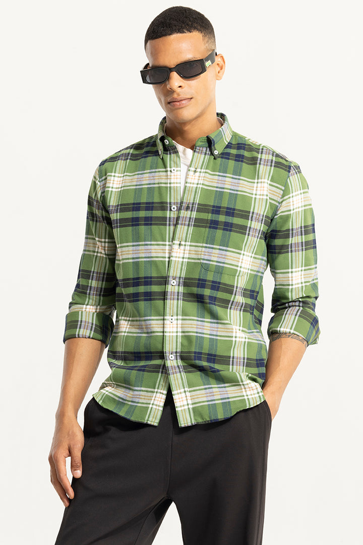 Bold Block Line Green Checks Shirt