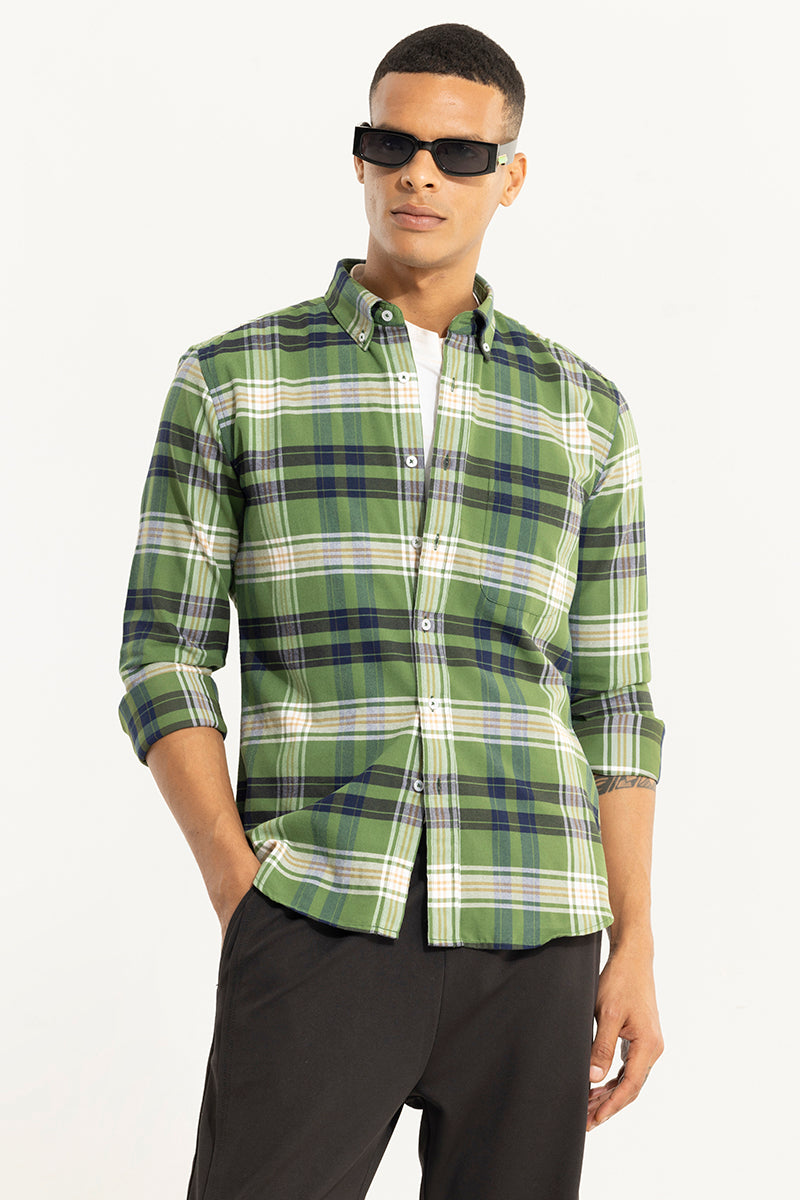 Bold Block Line Green Checks Shirt