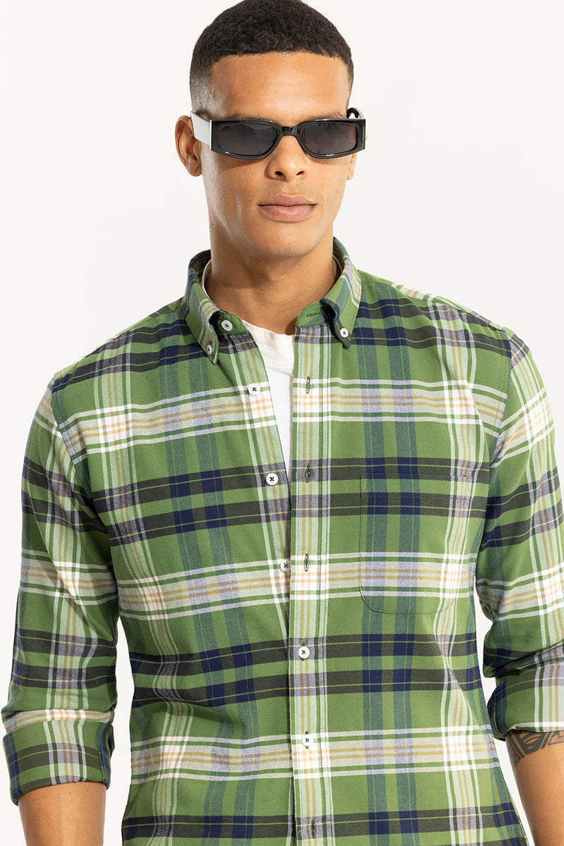 Bold Block Line Green Checks Shirt