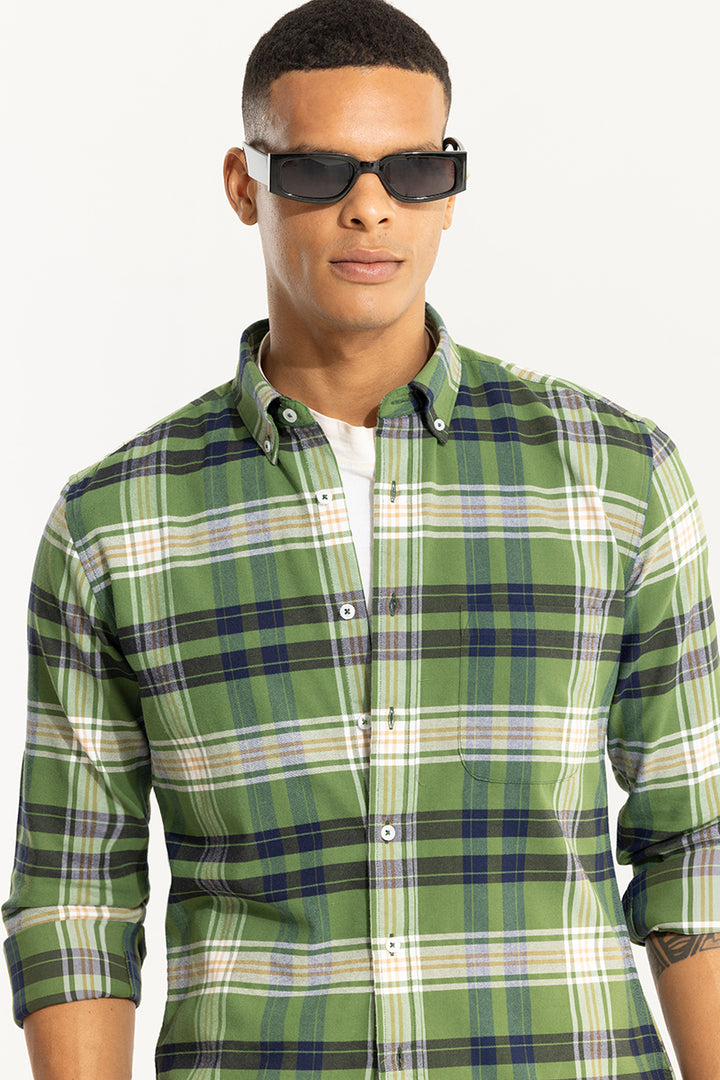 Bold Block Line Green Checks Shirt