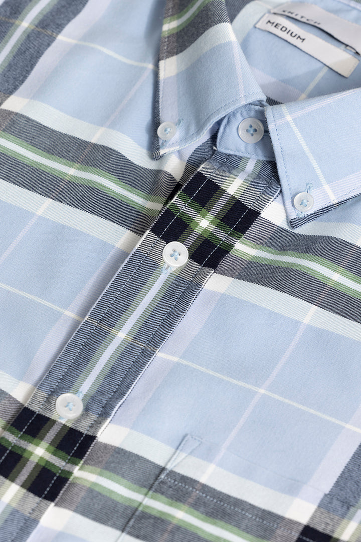 Bold Block Line Sky Blue Checks Shirt