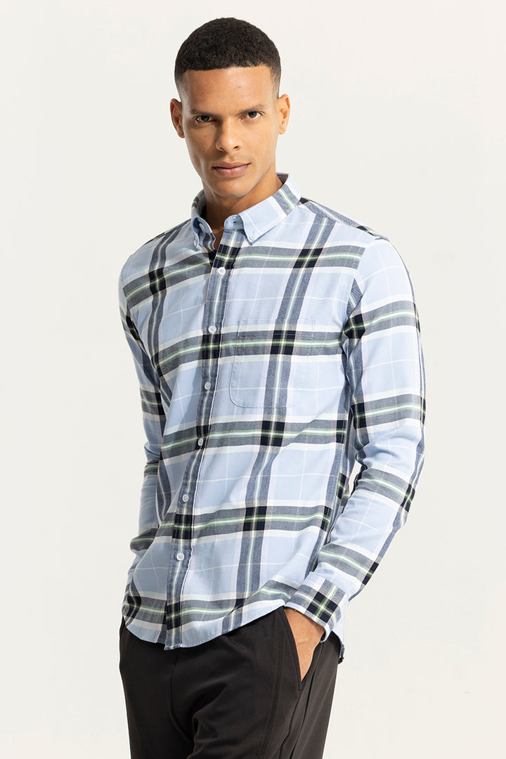 Bold Block Line Sky Blue Checks Shirt