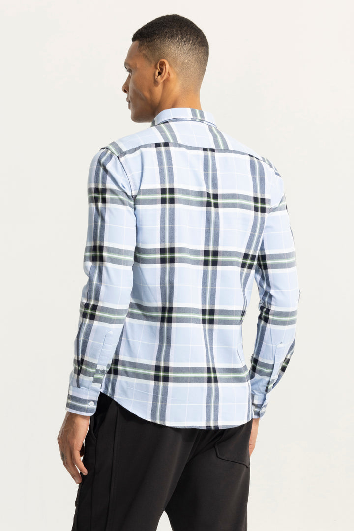 Bold Block Line Sky Blue Checks Shirt