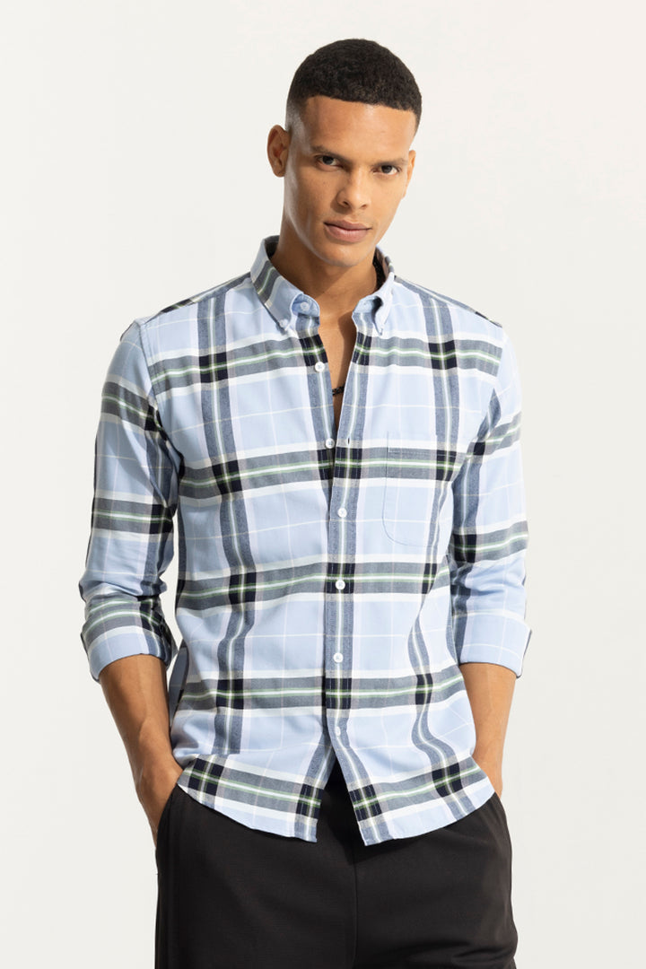 Bold Block Line Sky Blue Checks Shirt