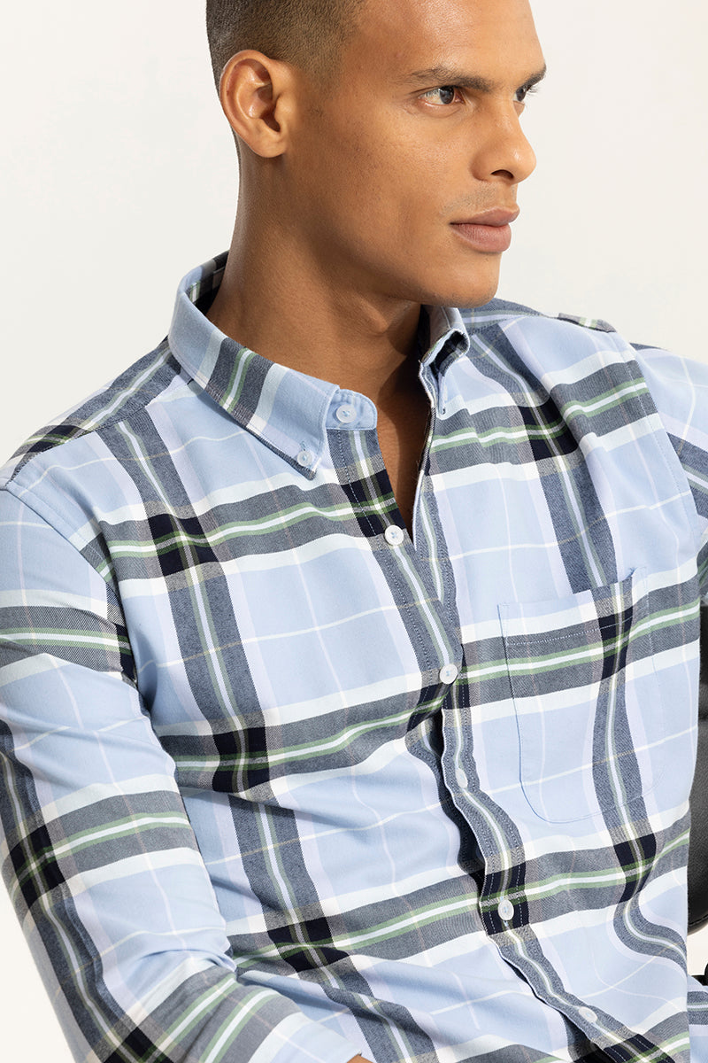 Bold Block Line Sky Blue Checks Shirt