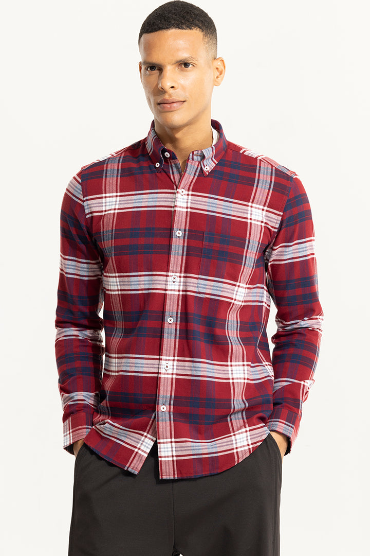 Bold Block Line Wine Red Checks Shirt