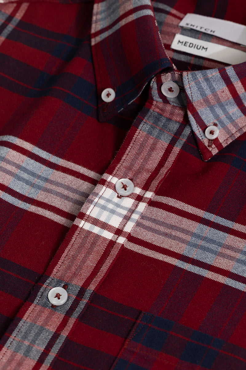 Bold Block Line Wine Red Checks Shirt