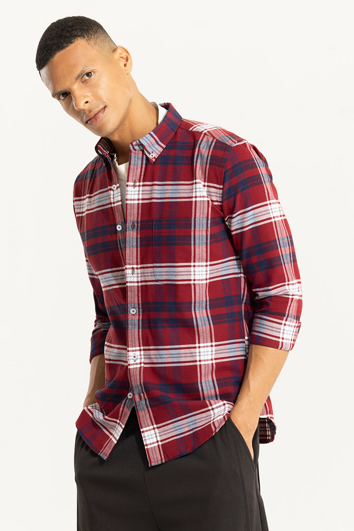 Bold Block Line Wine Red Checks Shirt