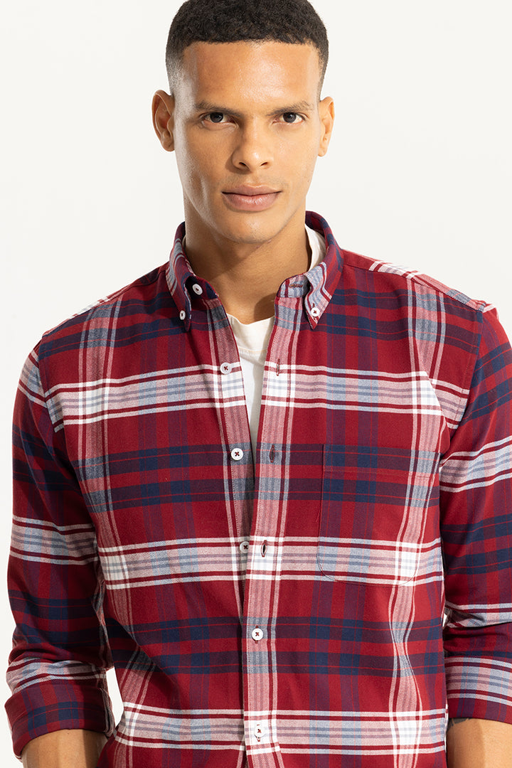 Bold Block Line Wine Red Checks Shirt