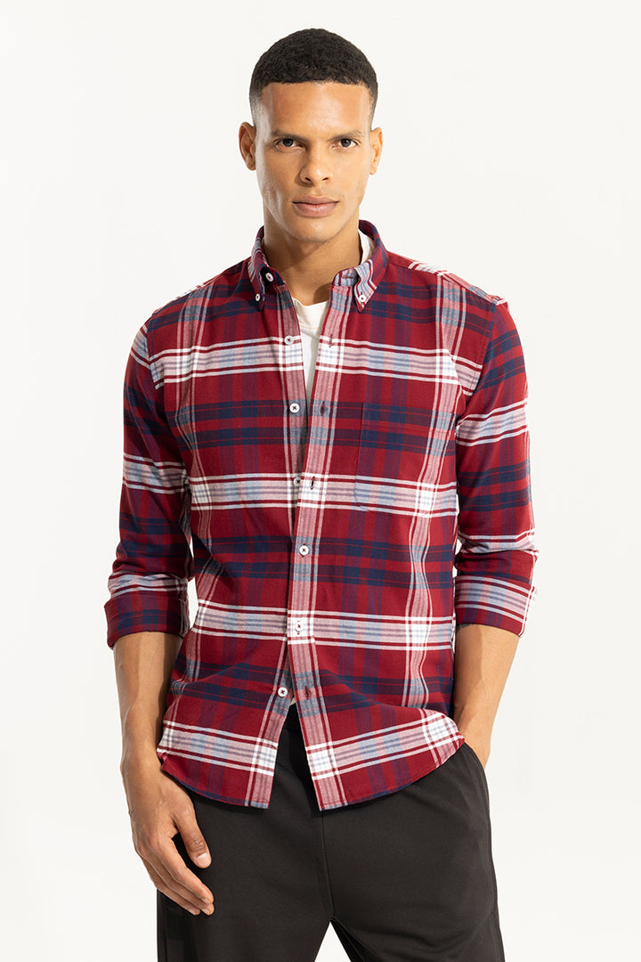 Bold Block Line Wine Red Checks Shirt