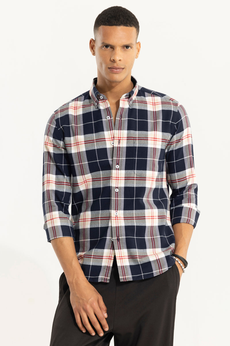 Bold Block Line Dark Navy Checks Shirt