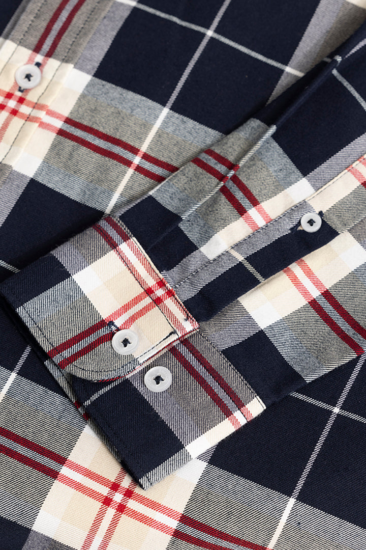 Bold Block Line Dark Navy Checks Shirt